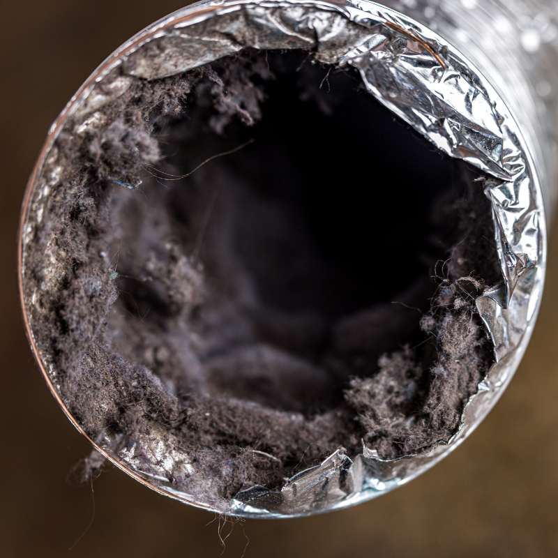 Dirty dryer duct before cleaning — SunDuct Clean Air Solutions LLC