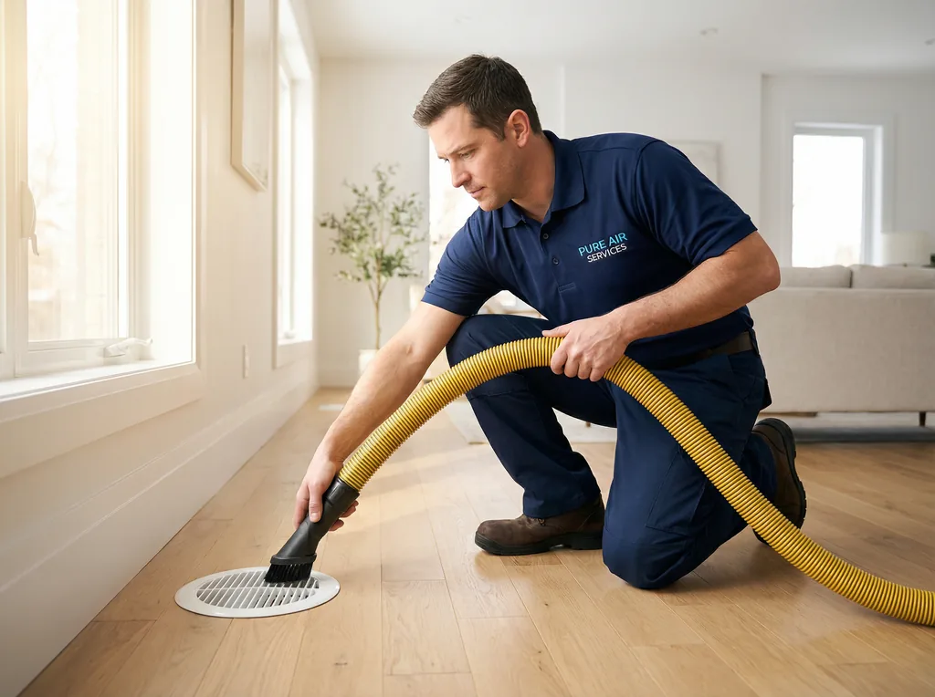 SunDuct technician cleaning air ducts in a Port St. Lucie home
