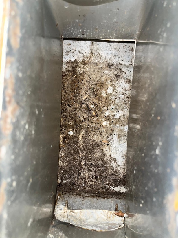 Mold and grime inside air duct before SunDuct cleaning